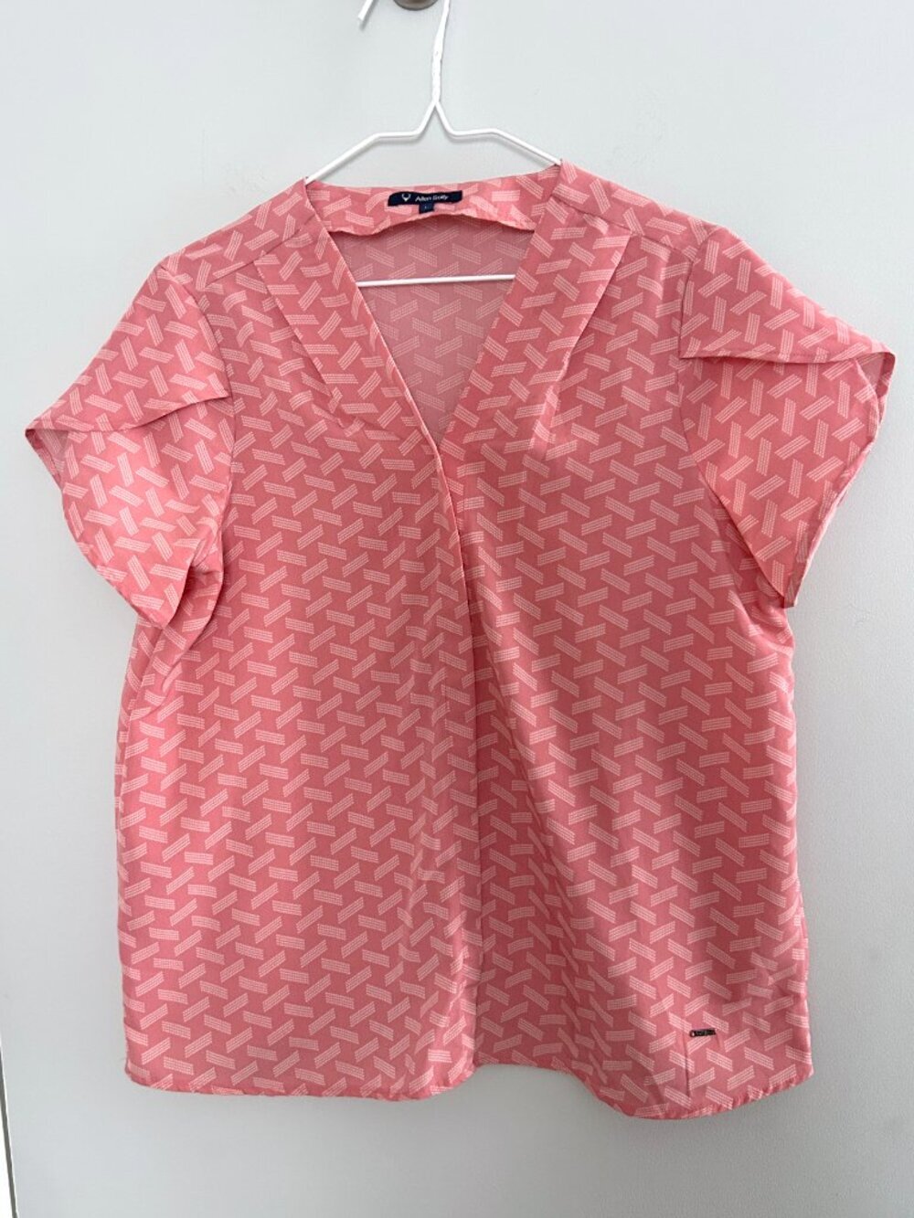 Allen Solly Pink Geometric Print Split Neck Blouse Short Sleeve Top Size L - Picture 4 of 10